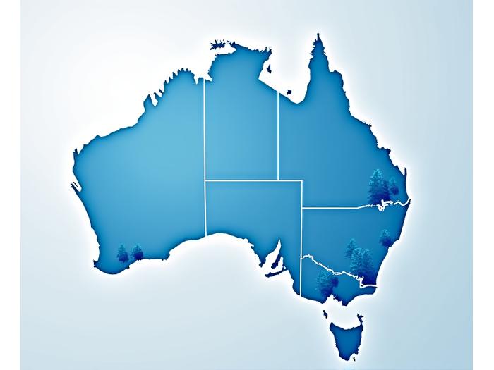 Annotated map of Australia showing optimal billboard location clusters in major cities and along key transport routes.