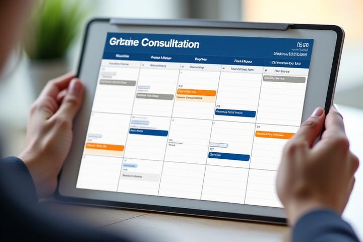 A digital calendar interface showing available time slots for booking a consultation, with a focus on ease of use.
