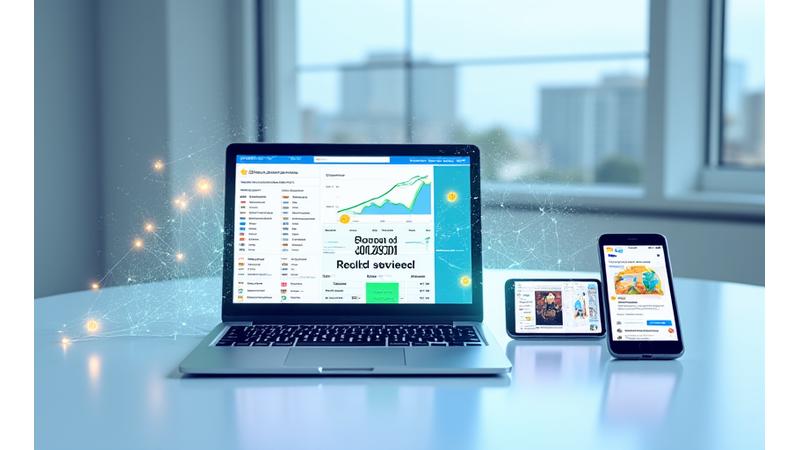 Dynamic multi-device display showing digital advertising campaigns on laptop, tablet, and smartphone screens targeting Australian audiences.