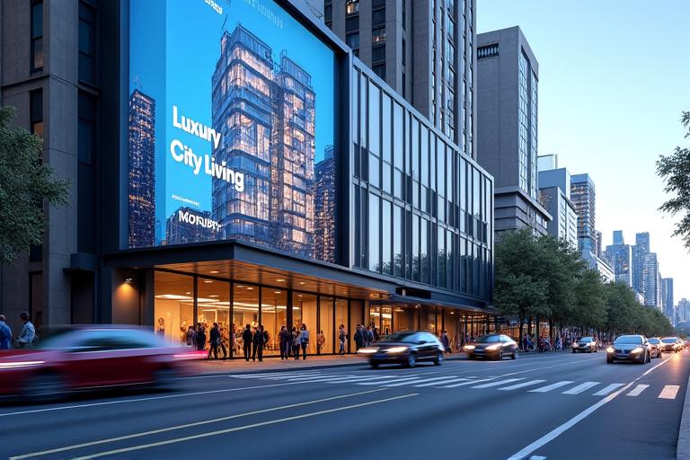 Large, vibrant billboard advertising a new luxury apartment complex in a high-traffic Australian urban setting