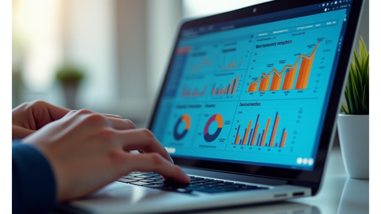 Data visualization charts showing marketing campaign performance and growth trends.