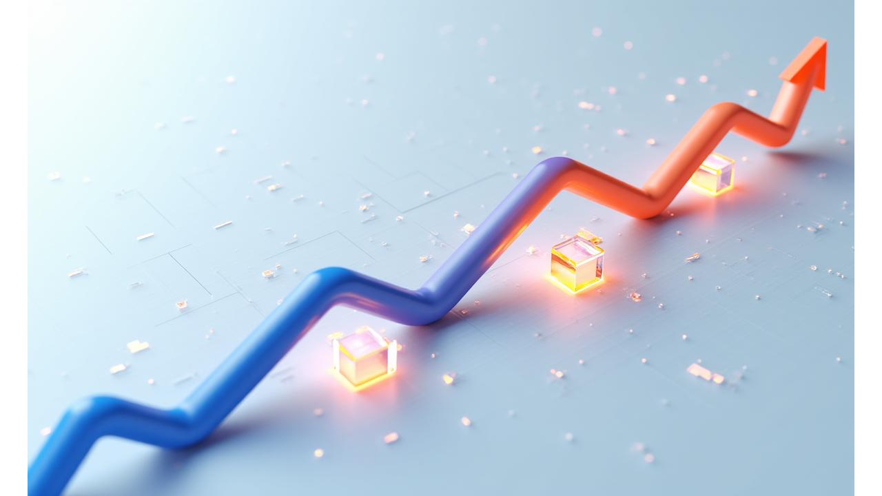 Abstract graphic representing a project timeline with milestones, data points, and upward trends, symbolizing efficient campaign delivery and performance tracking for an advertising agency in Australia.