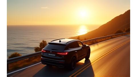 Still from a dynamic automotive TV commercial showing a sleek car driving through a scenic Australian landscape.